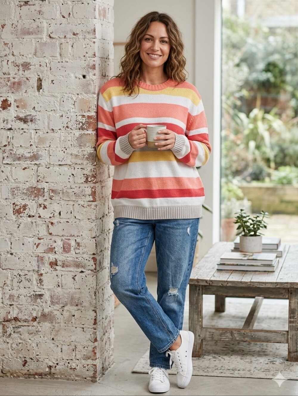 VTG Mary McFadden Collection pastel striped cotton sweater Size Large